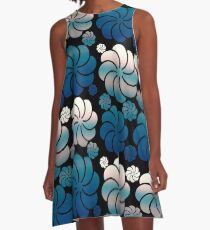 Pink Blush and Teal Blue Ombre Hawaiian Inspired Mosaic Flower Waterfall Back to School A-Line Dress