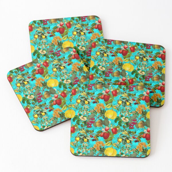 Item preview, Vintage fruit garden pattern, strawberries, vintage botanical, fruit pattern, turquoise floral illustration   designed and sold by ZeinabTaha.