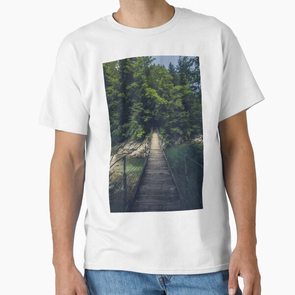 Simple suspension bridge over river Idrijca, Slovenia Classic T-Shirt