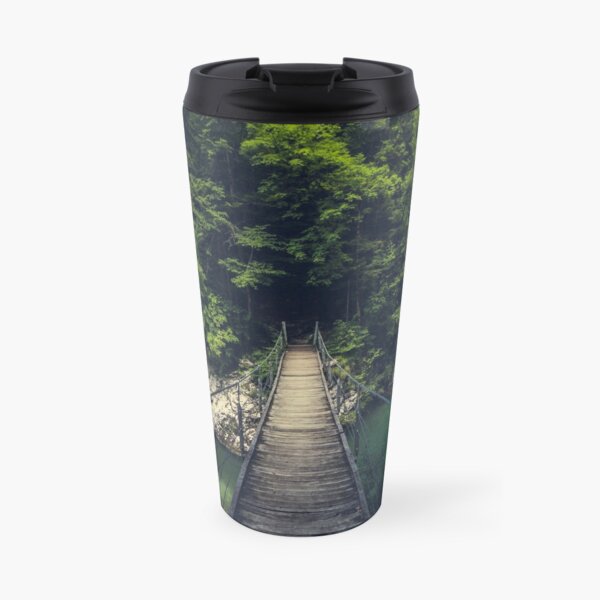 Simple suspension bridge over river Idrijca, Slovenia Travel Mug