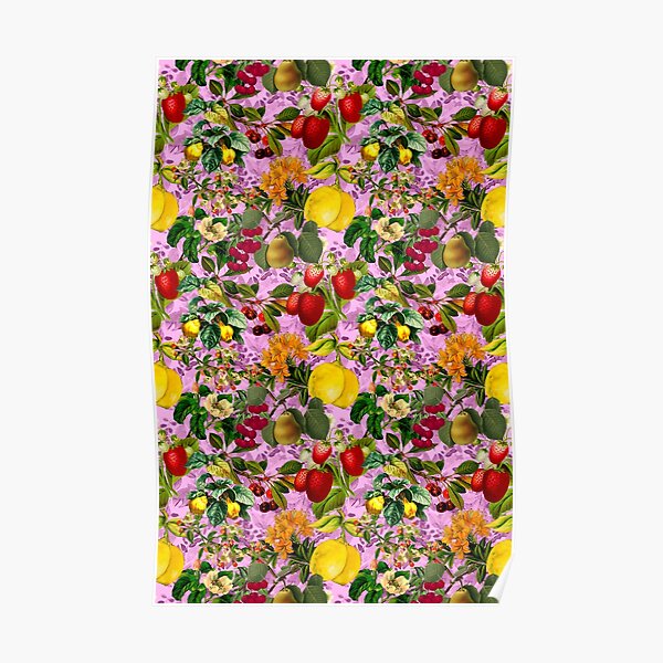 "Vintage fruit garden pattern, strawberries, vintage botanical, fruit