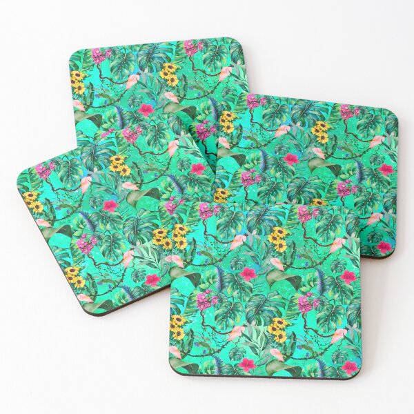 Item preview, Exotic turquoise forest, leaves and flowers tropical pattern, botanical illustration, floral illustration   designed and sold by ZeinabTaha.