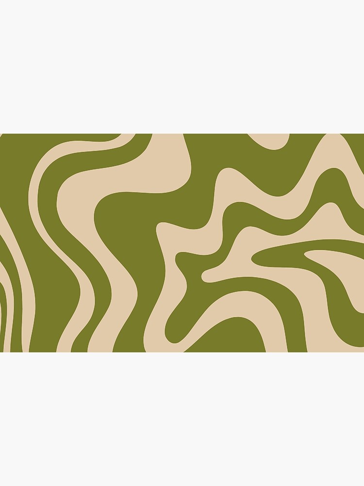 Retro Liquid Swirl Abstract Pattern in Mid Mod Beige and Olive Green by kierkegaard