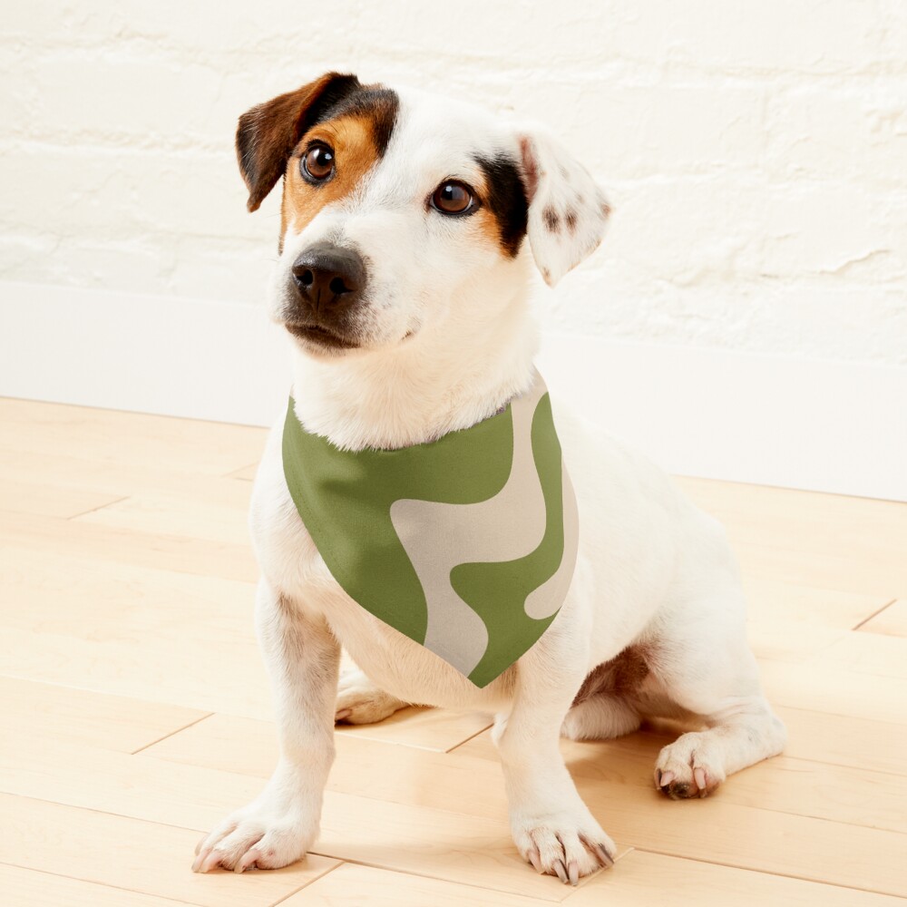 Retro Liquid Swirl Abstract Pattern in Mid Mod Beige and Olive Green Pet Bandana
