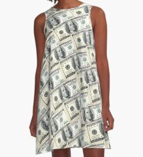 100 Dollar Benny Street US Money Art One Hundred Benjamin Franklin Cash Stacks A-Line Dress
