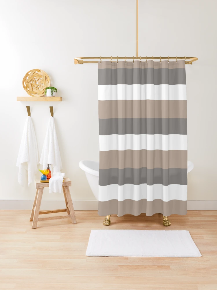 NATURAL STRIPE IN WHITE TAUPE GREY THICK HORIZONTAL 3 STRIPES Shower Curtain for Sale by ozcushionstoo Redbubble