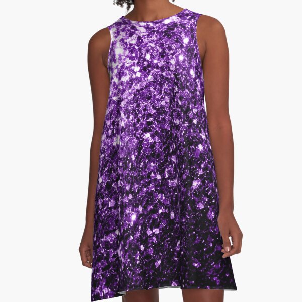 Beautiful Dark Purple glitter sparkles A-Line Dress