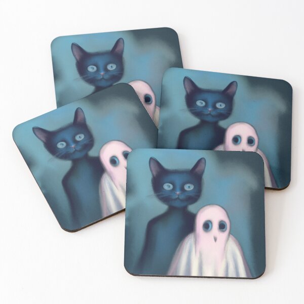 Item preview, Surreal Halloween ghost and black cat designed and sold by Lolly's Lane Shoppe.