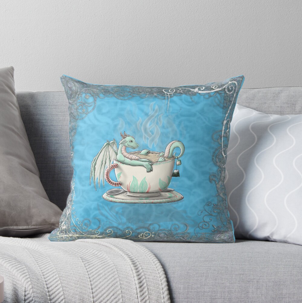 Tea Cup Dragons: Peppermint 2 Throw Pillow