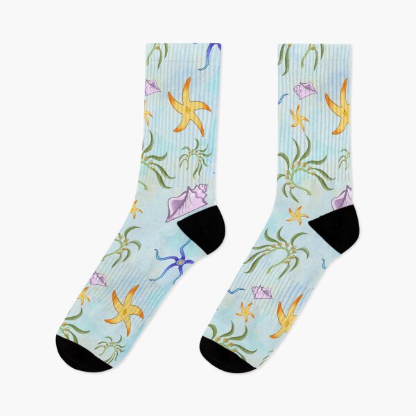 Item preview, Coastal starfish shells and seaweed pattern designed and sold by MariaDracona.