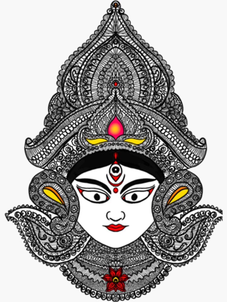 Premium Vector | Maa durga face expression - mythological hindu goddess  with black and white background