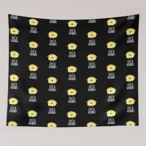 Item preview, Life Is Gouda Positive Cheese Puns (Dark BG) designed and sold by punnybone.