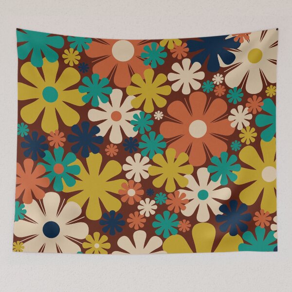 Item preview, Retro 60s 70s Aesthetic Floral Pattern in Midcentury Rust Orange Mustard Teal Blue Beige designed and sold by kierkegaard.
