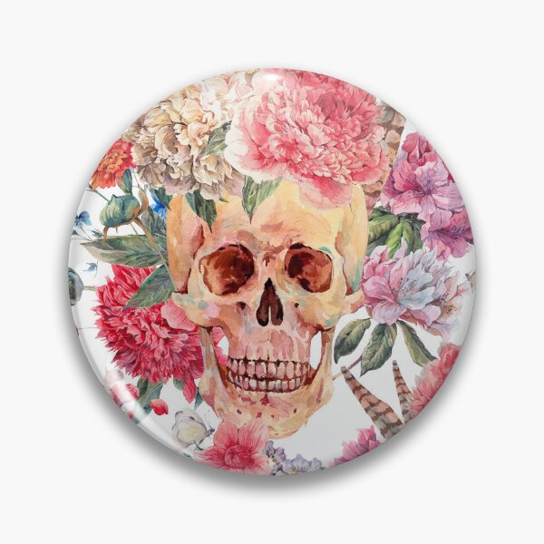 Item preview, Skull with pink peony, wildflowers bouquet, butterfly designed and sold by Bunn-Bunn.