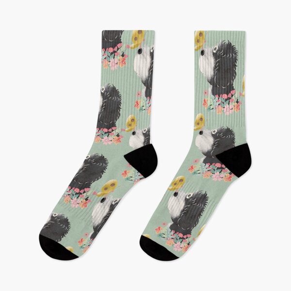 Item preview, Hello Spring! Black White Goldendoodle Labradoodle Cockapoo Cavapoo Aussiedoodle Sheepadoodle Bernedoodle designed and sold by Lulupainting.