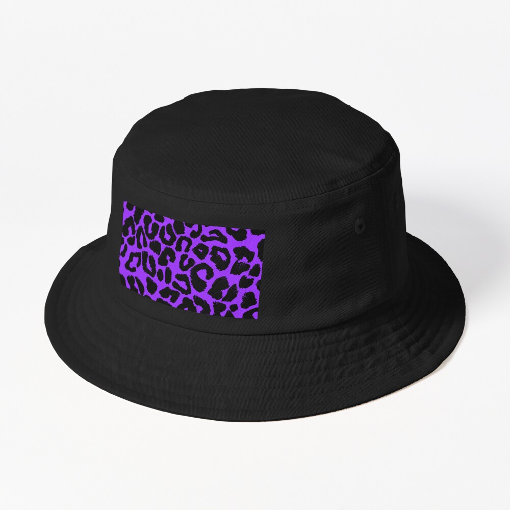 Leopard Spots Animal Print in Black and Purple Bucket Hat
