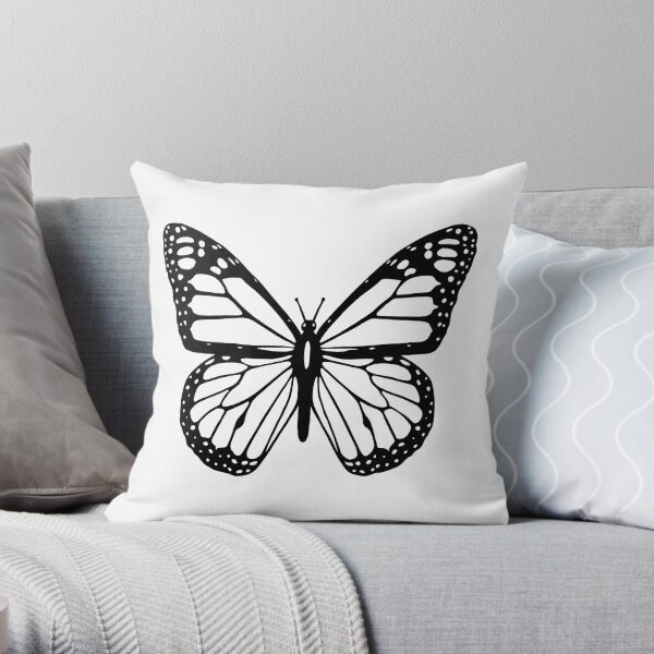 Butterfly, Black and White Butterfly. Throw Pillow