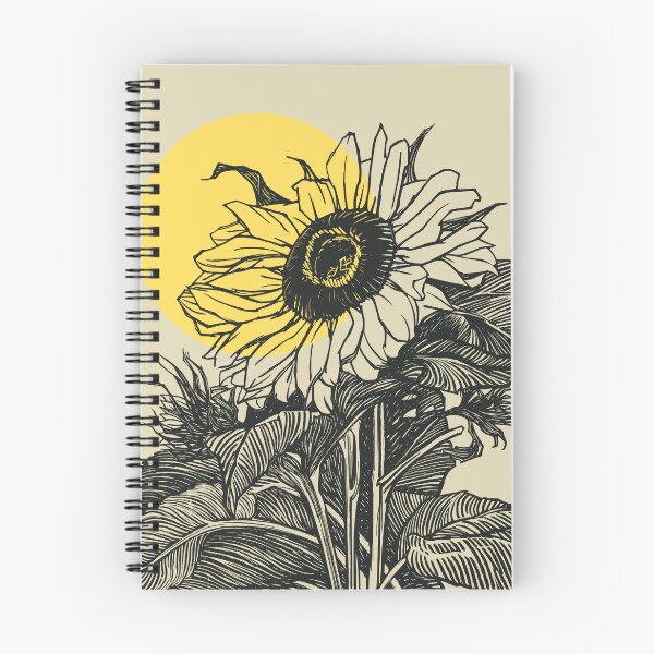 Item preview, Illustrated inked Flower and abstract Sun in the background designed and sold by SpiralStairShop.