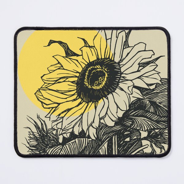 Item preview, Illustrated inked Flower and abstract Sun in the background designed and sold by SpiralStairShop.