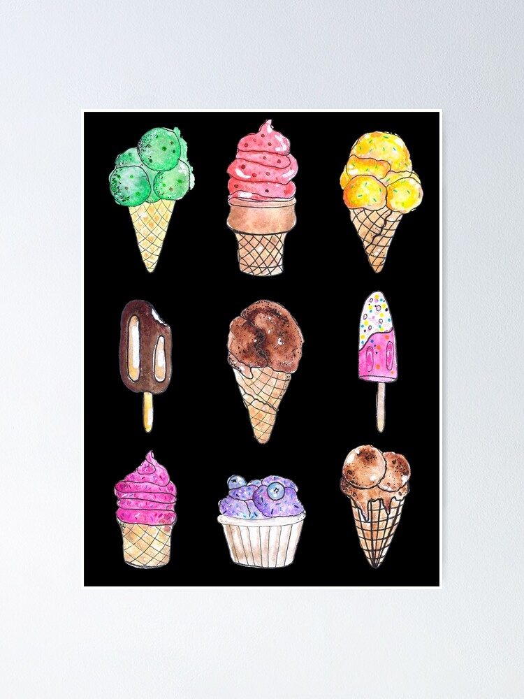 Ice Cream Flavors Black Poster By Neginmf Redbubble