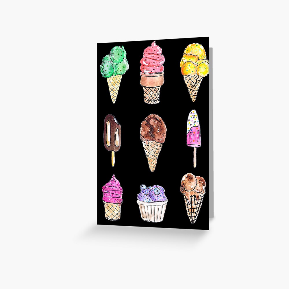 Ice Cream Flavors Black Greeting Card By Neginmf Redbubble