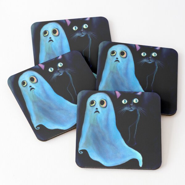 Item preview, Surreal Halloween ghost and black cat designed and sold by Lolly's Lane Shoppe.