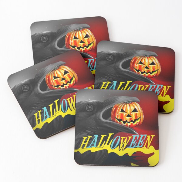 Item preview, BLACK BIG CROW AND ORANGE PUMPKIN  - COLORFUL  HALLOWEEN  designed and sold by al21ex.