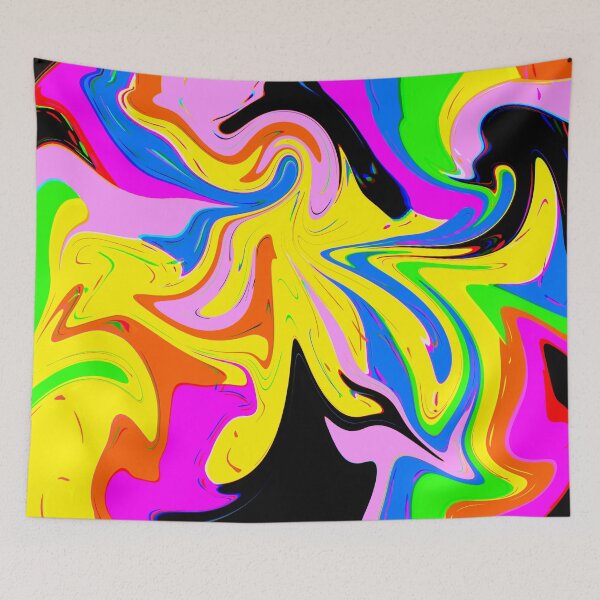 Item preview, Modern Liquid Swirl Abstract Pattern Square Vibrant Neon Yellow Multicolor Design designed and sold by theprintedclub.