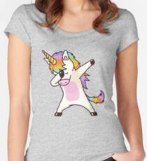 Dabbing Unicorn Shirt Hip Hop Dap Pose Women's Fitted Scoop T-Shirt