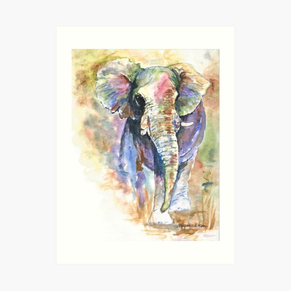 Elephant, African elephant in abstract colors Art Print