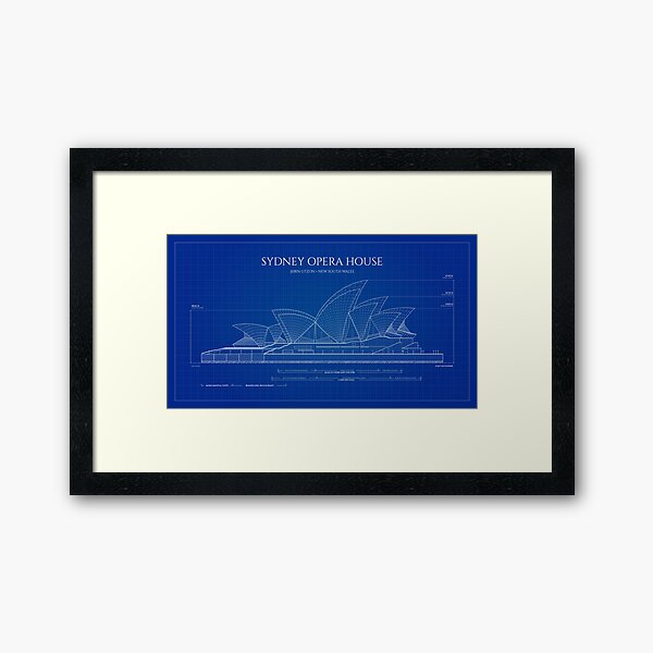 Sydney Opera House (Blueprint) Framed Art Print