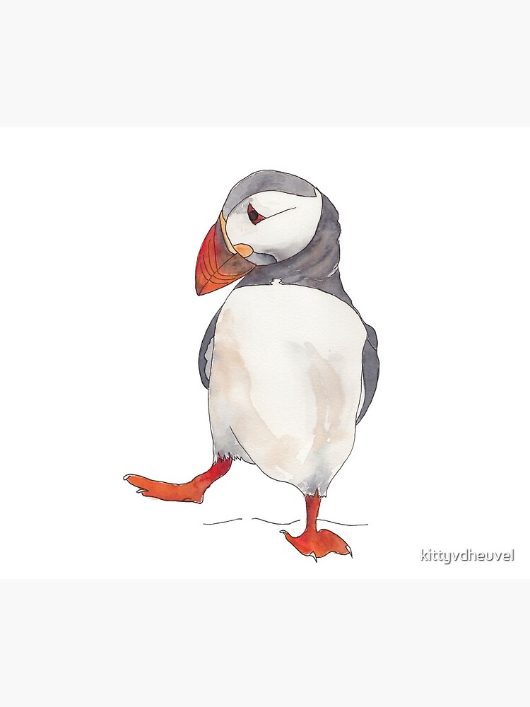Dancing puffin watercolor illustration by kittyvdheuvel