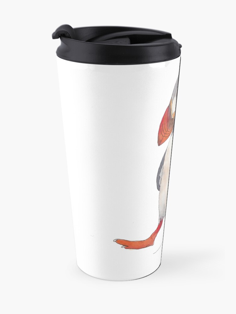 Alternate view of Dancing puffin watercolor illustration Travel Mug