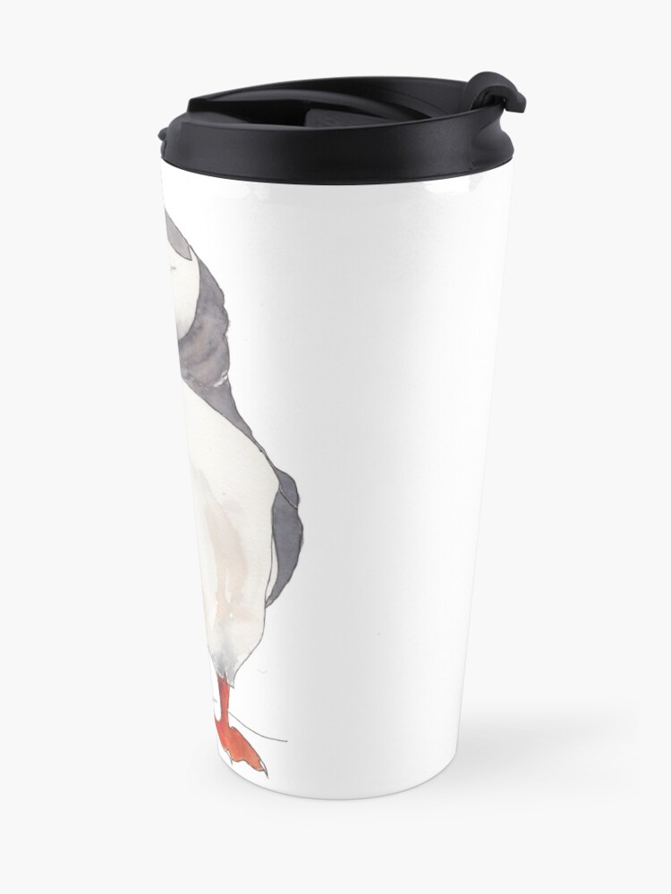 Alternate view of Dancing puffin watercolor illustration Travel Mug