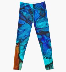 Blue poppies in alcohol inks Leggings