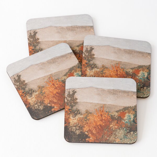 Item preview, Autumn Treetops Lanscape painting, Serene art in earth tones, green and orange woods,  designed and sold by LeAllureVintage.