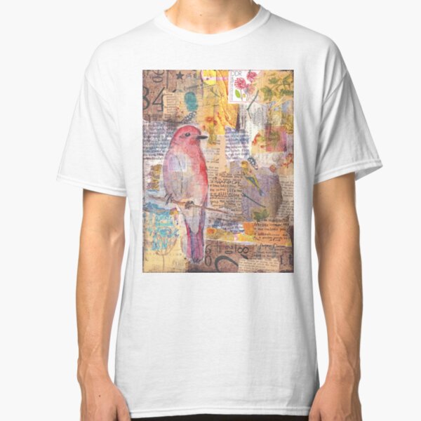 Mixed media collage bird Classic T-Shirt
