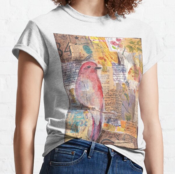 Mixed media collage bird Classic T-Shirt