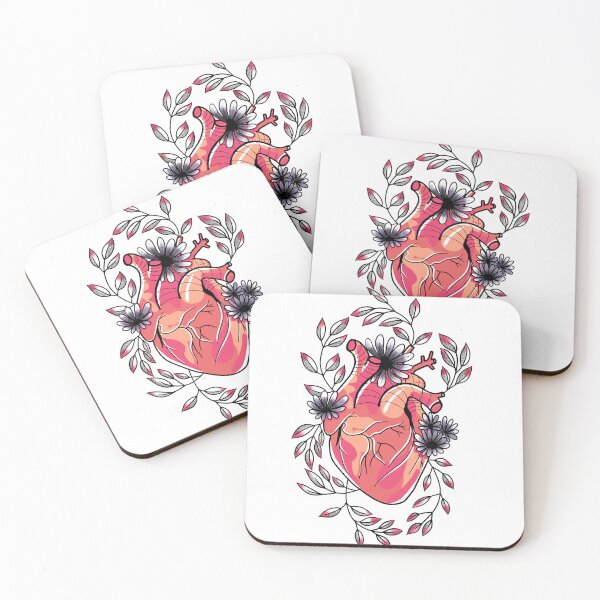 Item preview, Orange gold anatomically correct heart with mauve flowers and witchy leaves with pink tips cute gift designed and sold by AnanasArt.