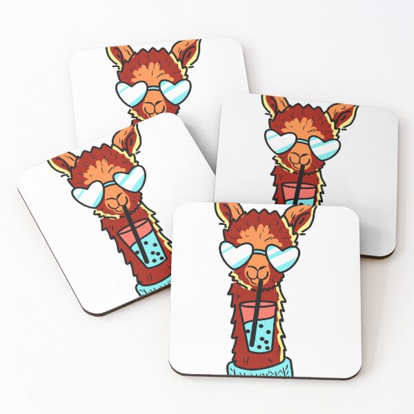 Item preview, Orange llamma drinking boba tea wearing blue heart sunglasses cute gift designed and sold by AnanasArt.