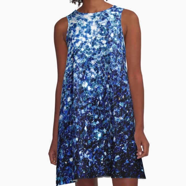 Beautiful Dark Blue glitter sparkles A-Line Dress