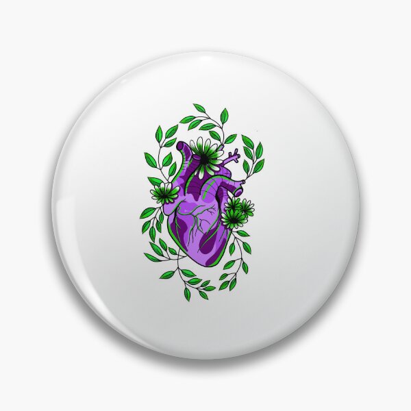 Item preview, Purple anatomically correct heart with green leaves and flowers cute gift designed and sold by AnanasArt.