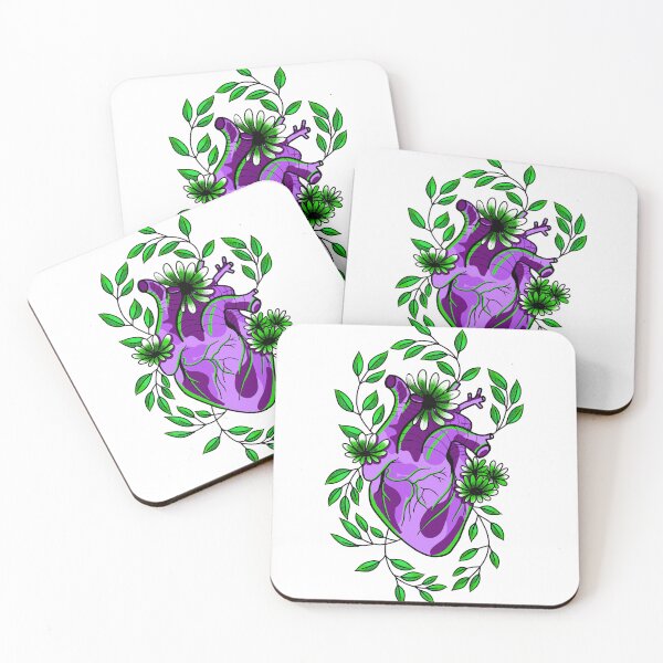 Item preview, Purple anatomically correct heart with green leaves and flowers cute gift designed and sold by AnanasArt.