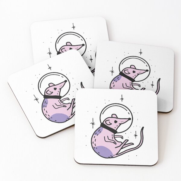 Item preview, purple and blush pink rat astronaut floating in space cute gift designed and sold by AnanasArt.