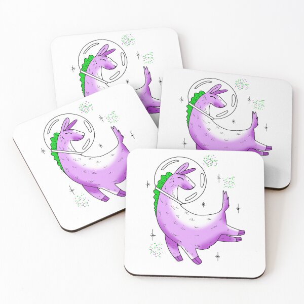 Item preview, purple llamma astronaut happy floating in space, stars and sparkles cute gift designed and sold by AnanasArt.