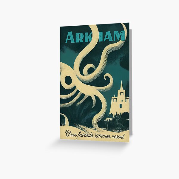 Vista previa del artículo con la obra «Arkham. Póster de viaje lovecraftiano vintage», diseñado y vendido por Wavesbender.