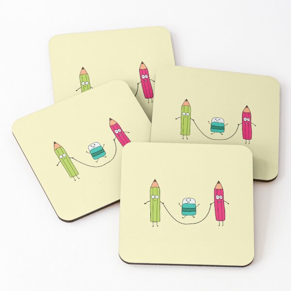 Item preview, funny cute pensils and eraser playing jump ropes designed and sold by wordspotrayal.