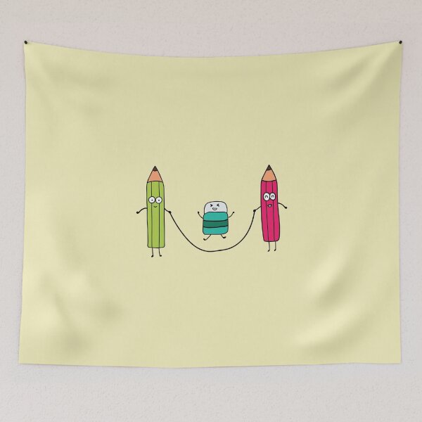 Item preview, funny cute pensils and eraser playing jump ropes designed and sold by wordspotrayal.