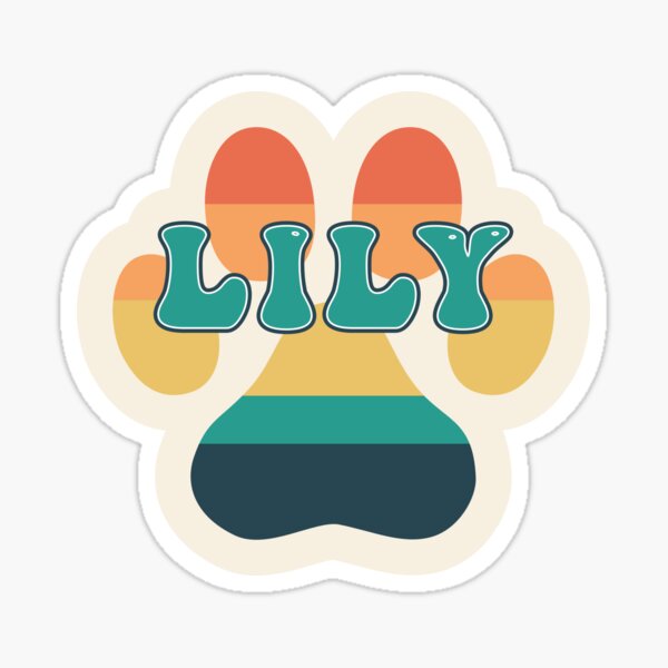 "Lily Dog Name Vintage Sunset Paw Prints on Cream Lily Dog Name