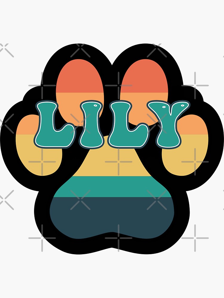 "Lily Dog Name Vintage Sunset Paw Prints on Black Lily Dog Name